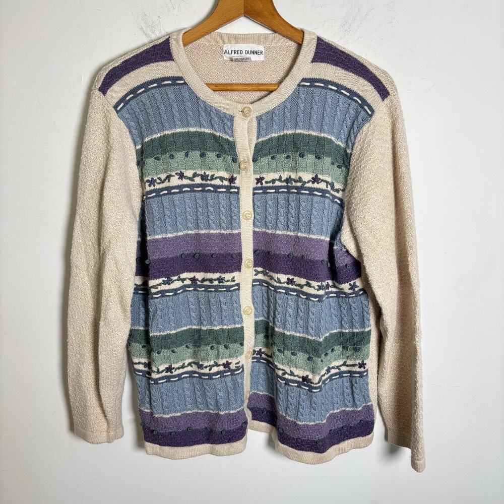 Vintage 90s Alfred Dunner Women's Multi-Color Floral Cardigan Sweater Size Large